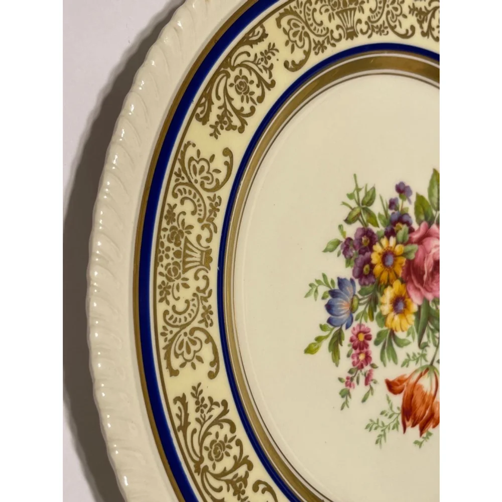 Old English Johnson Bros Floral Rose ornate metallic gold blue scalloped - Picture 5 of 10